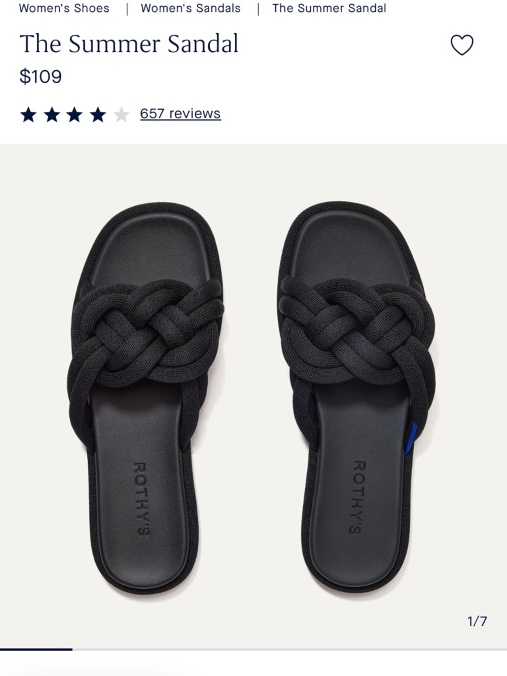Rothy's Black Summer Sandal Size 8